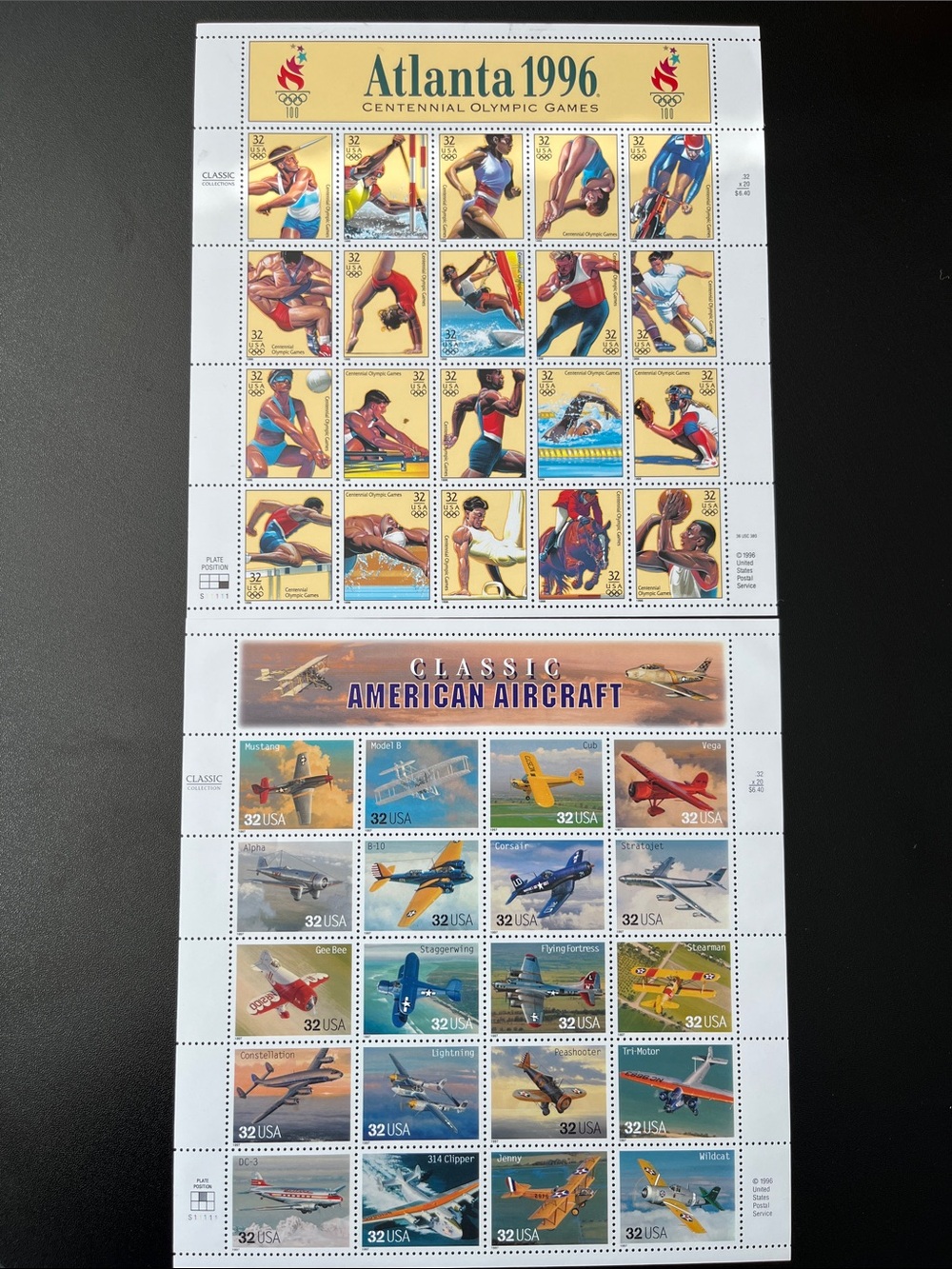 Atlanta 1996 Olympic Games 
+1997 Classic American Aircraft 32c Stamp Sheets NEW